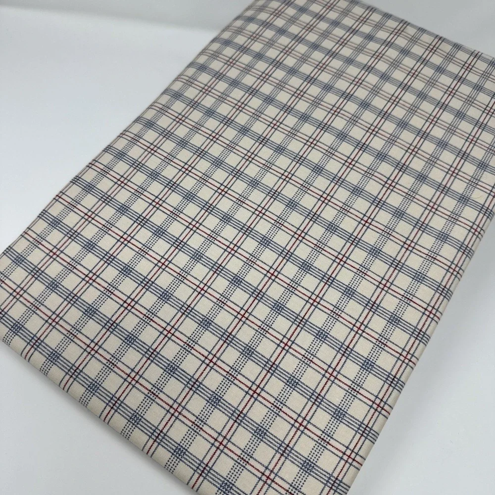 Vtg Wamsutta Harbour Plaid Hunter Twin Sheet Set USA Blue Beige Red Cotton NWT